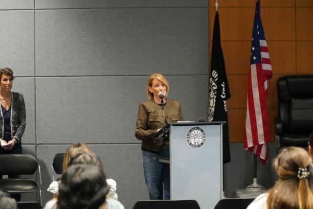 woman at podium