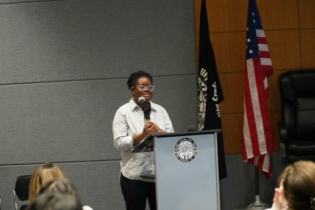 woman at podium