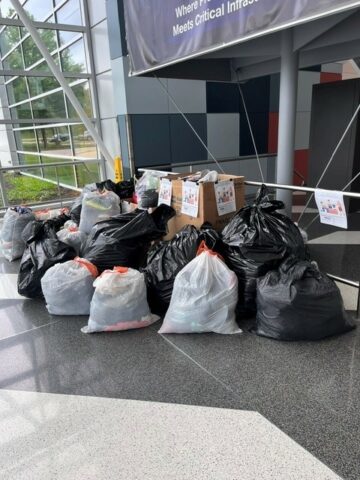 So many bags of donated clothing items